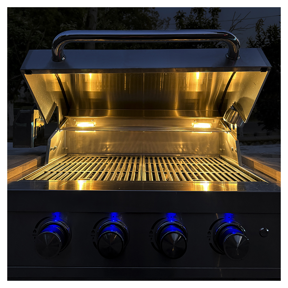 PARRILLA A GAS DE 4 QUEMADORES PARA EMPOTRAR DE ACERO INOXIDABLE 304 NEGRO - 70CM - 4
