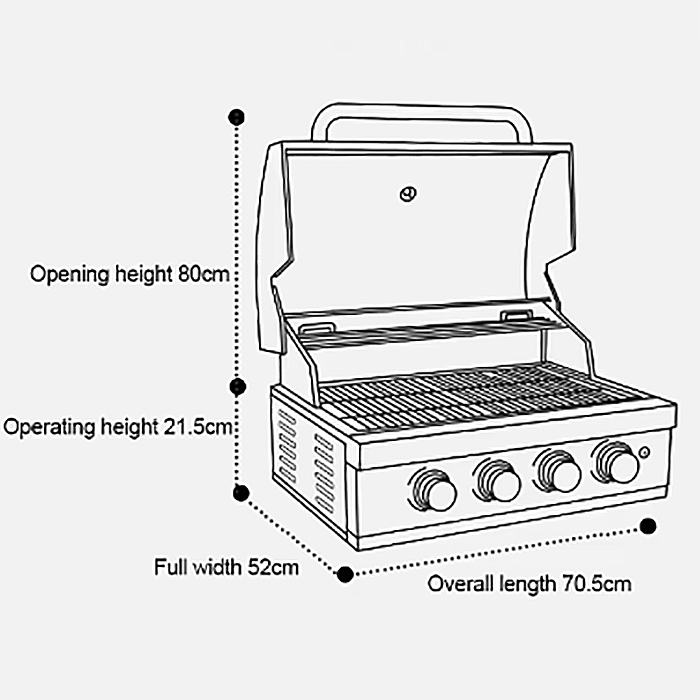 PARRILLA A GAS DE 4 QUEMADORES PARA EMPOTRAR DE ACERO INOXIDABLE 304 NEGRO - 70CM - 8