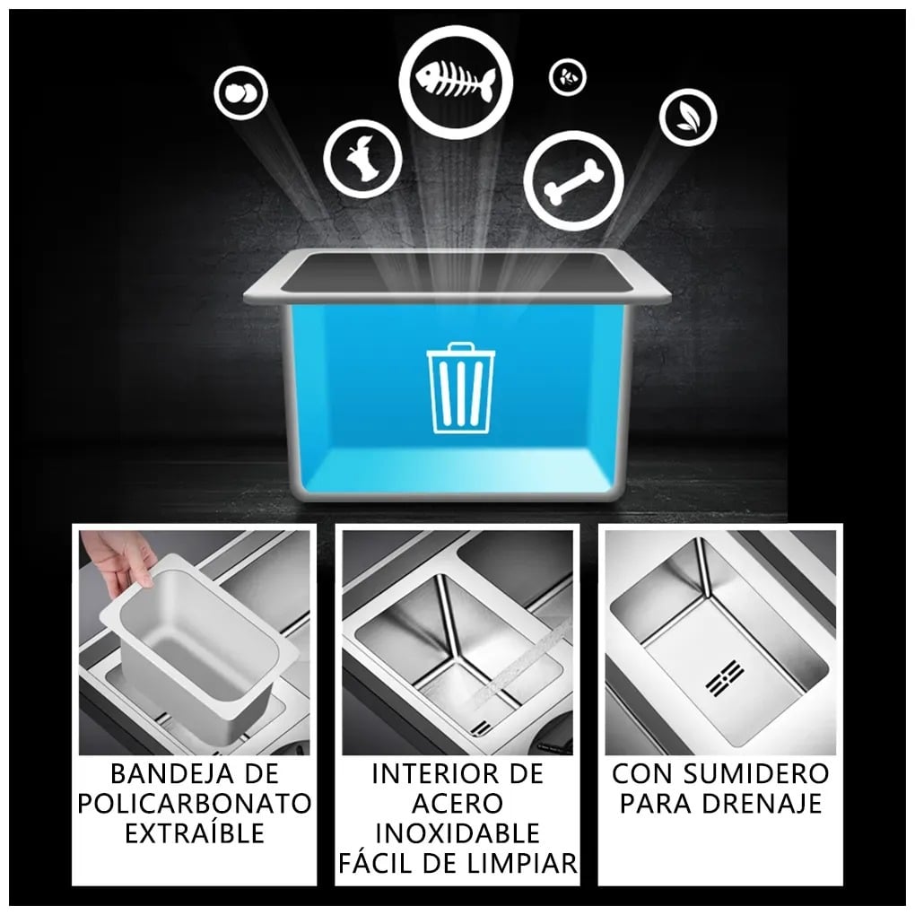 LAVADERO MULTIFUNCIONAL DE LUJO Y GRIFERÍA DUAL DE ACERO INOXIDABLE 304 CON DISEÑO ESCALONADO Y CUBETA PARA RESIDUOS 7 FUNCIONES - 4