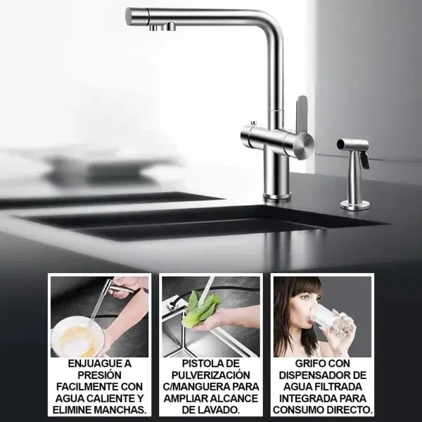 LAVADERO MULTIFUNCIONAL DE LUJO Y GRIFERÍA DUAL DE ACERO INOXIDABLE 304 CON DISEÑO ESCALONADO Y CUBETA PARA RESIDUOS 7 FUNCIONES - 6