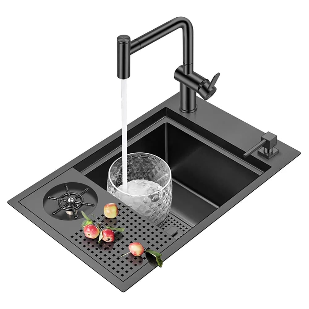 LAVADERO MULTIFUNCIONAL DE LUJO NEGRO Y GRIFERÍA PARA ZONA DE PARRILLA-BAR CON TAPA MULTIPROPÓSITO - 1