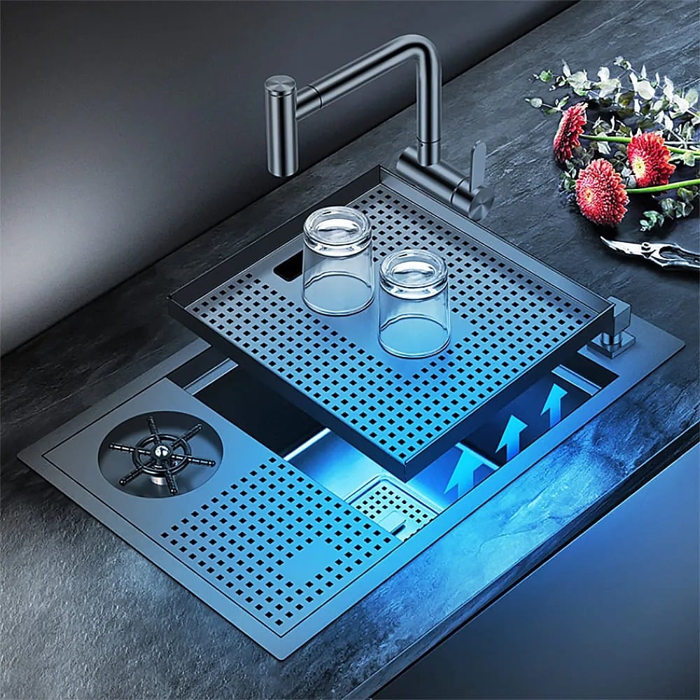 LAVADERO MULTIFUNCIONAL DE LUJO NEGRO Y GRIFERÍA PARA ZONA DE PARRILLA-BAR CON TAPA MULTIPROPÓSITO - 2