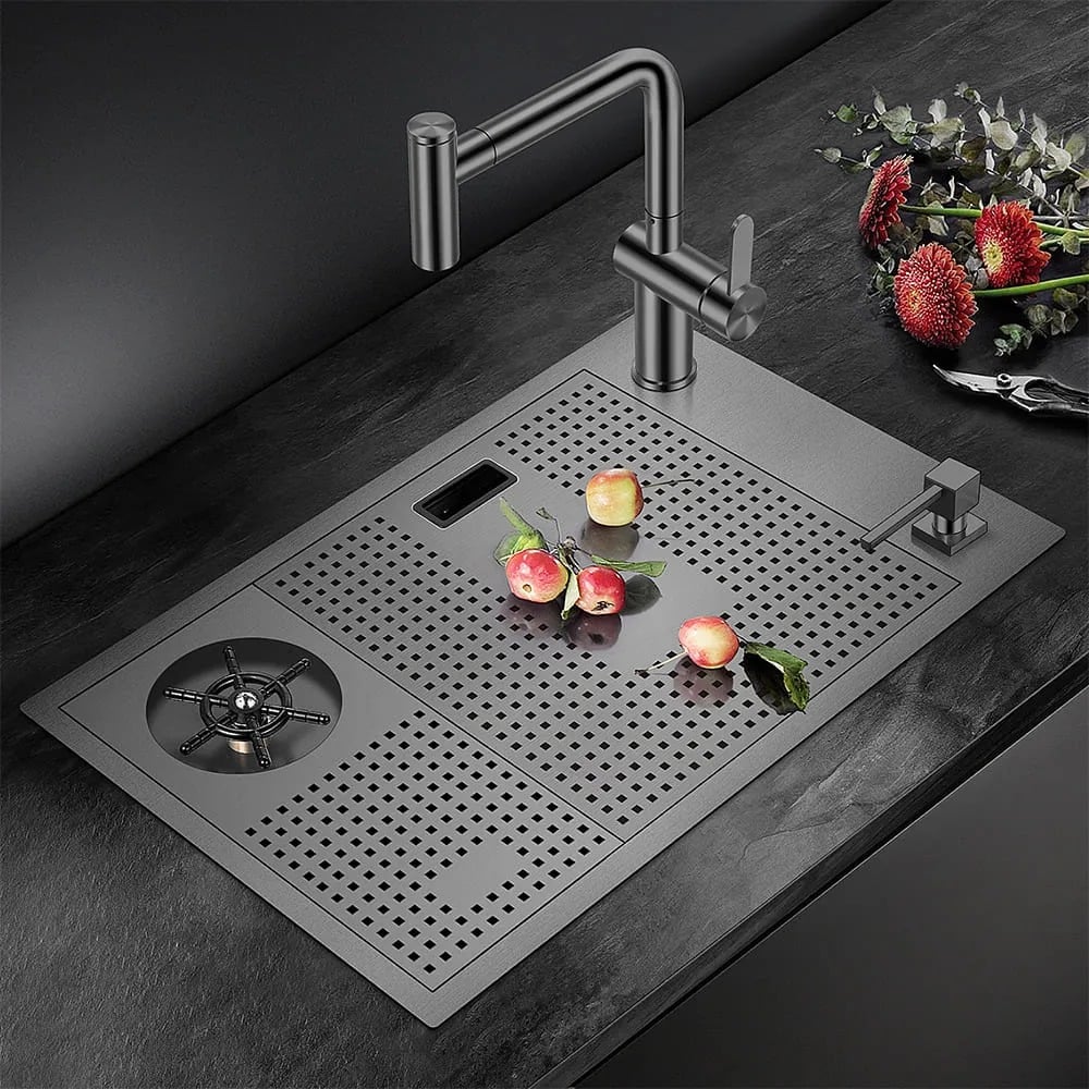 LAVADERO MULTIFUNCIONAL DE LUJO NEGRO Y GRIFERÍA PARA ZONA DE PARRILLA-BAR CON TAPA MULTIPROPÓSITO - 3