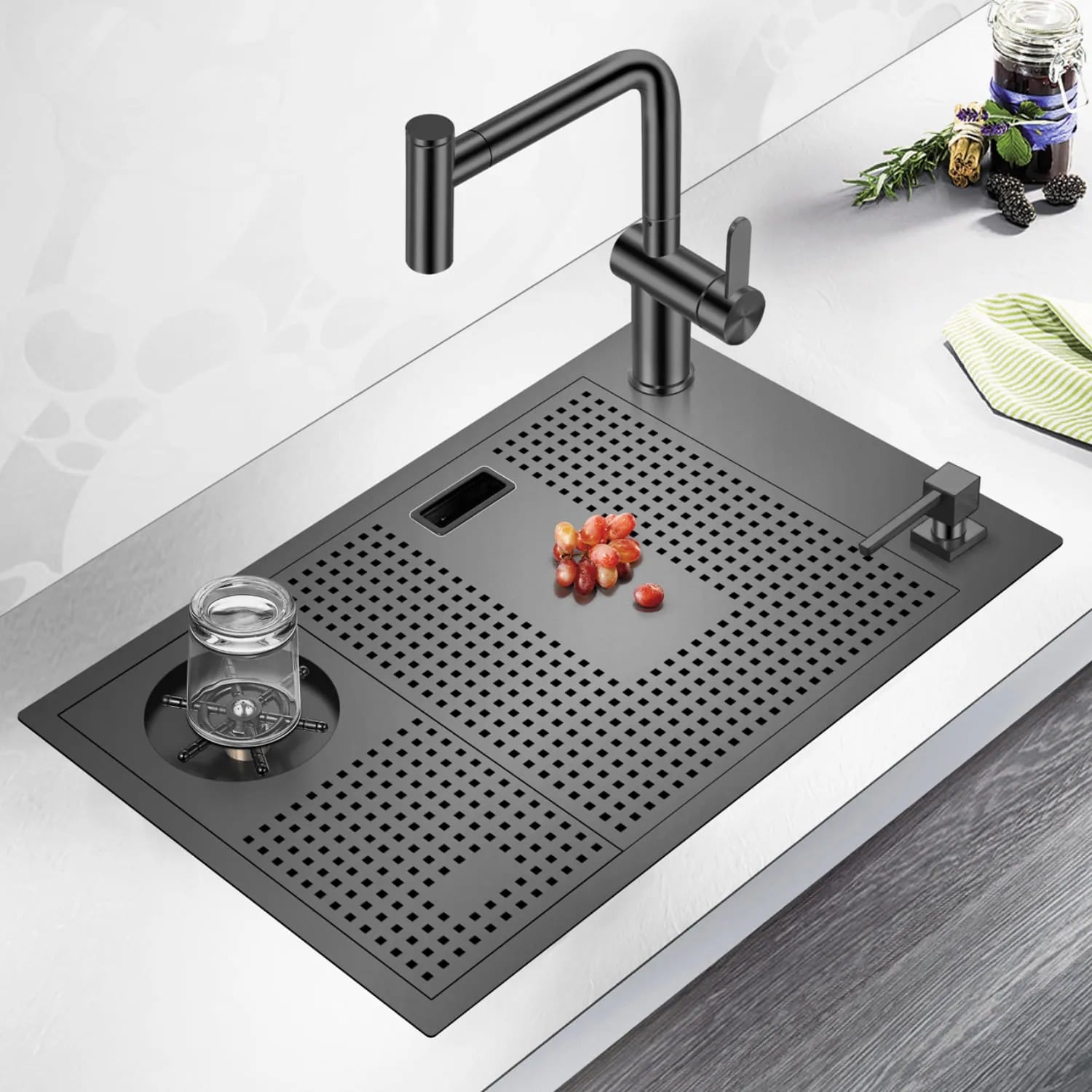 LAVADERO MULTIFUNCIONAL DE LUJO NEGRO Y GRIFERÍA PARA ZONA DE PARRILLA-BAR CON TAPA MULTIPROPÓSITO - 4