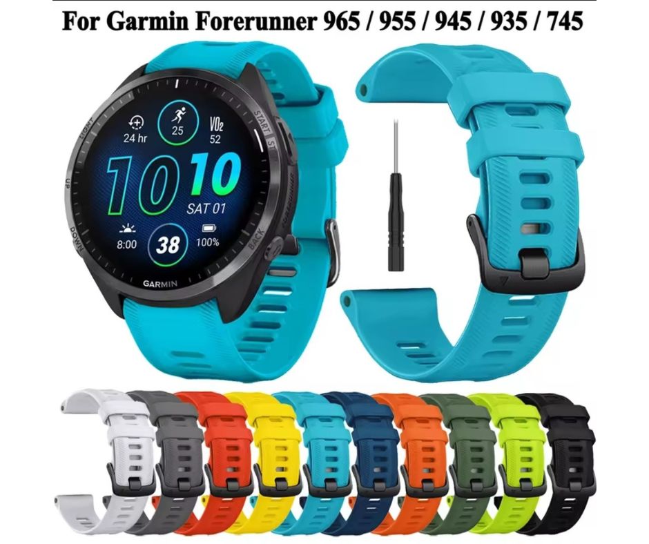Bracelet Silicone Garmin Forerunner 965/955/945/935 – Compatible Instinct 2, Descent G1, Approach S62, Réglable, Noir
