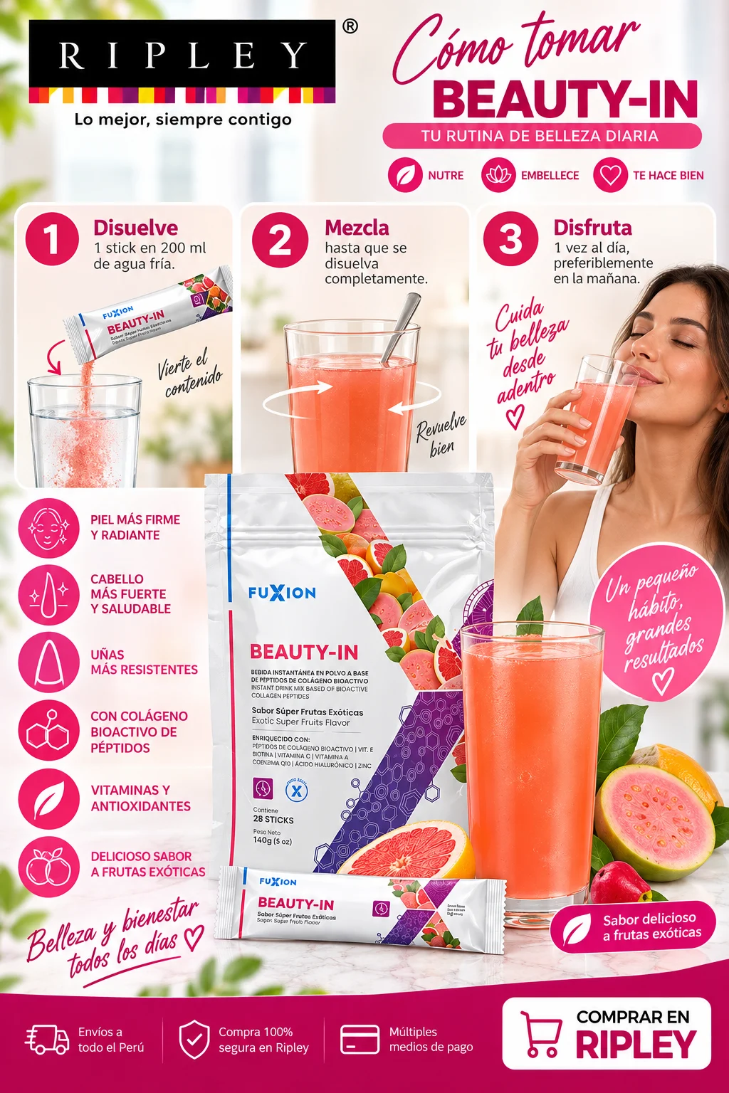 BEAUTY IN FUXION COLÁGENO CON PEPTIDOS BIOACTIVOS 28 STICKS - 2