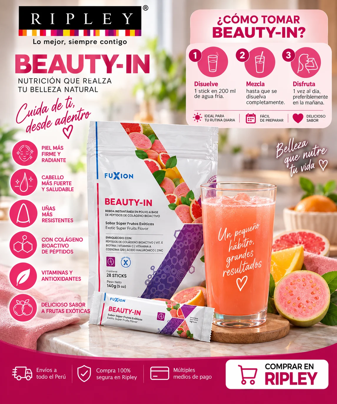 BEAUTY IN FUXION COLÁGENO CON PEPTIDOS BIOACTIVOS 28 STICKS - 3