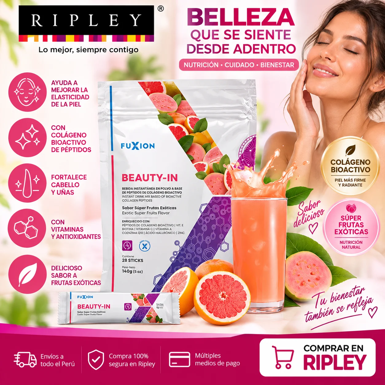 BEAUTY IN FUXION COLÁGENO CON PEPTIDOS BIOACTIVOS 28 STICKS - 4