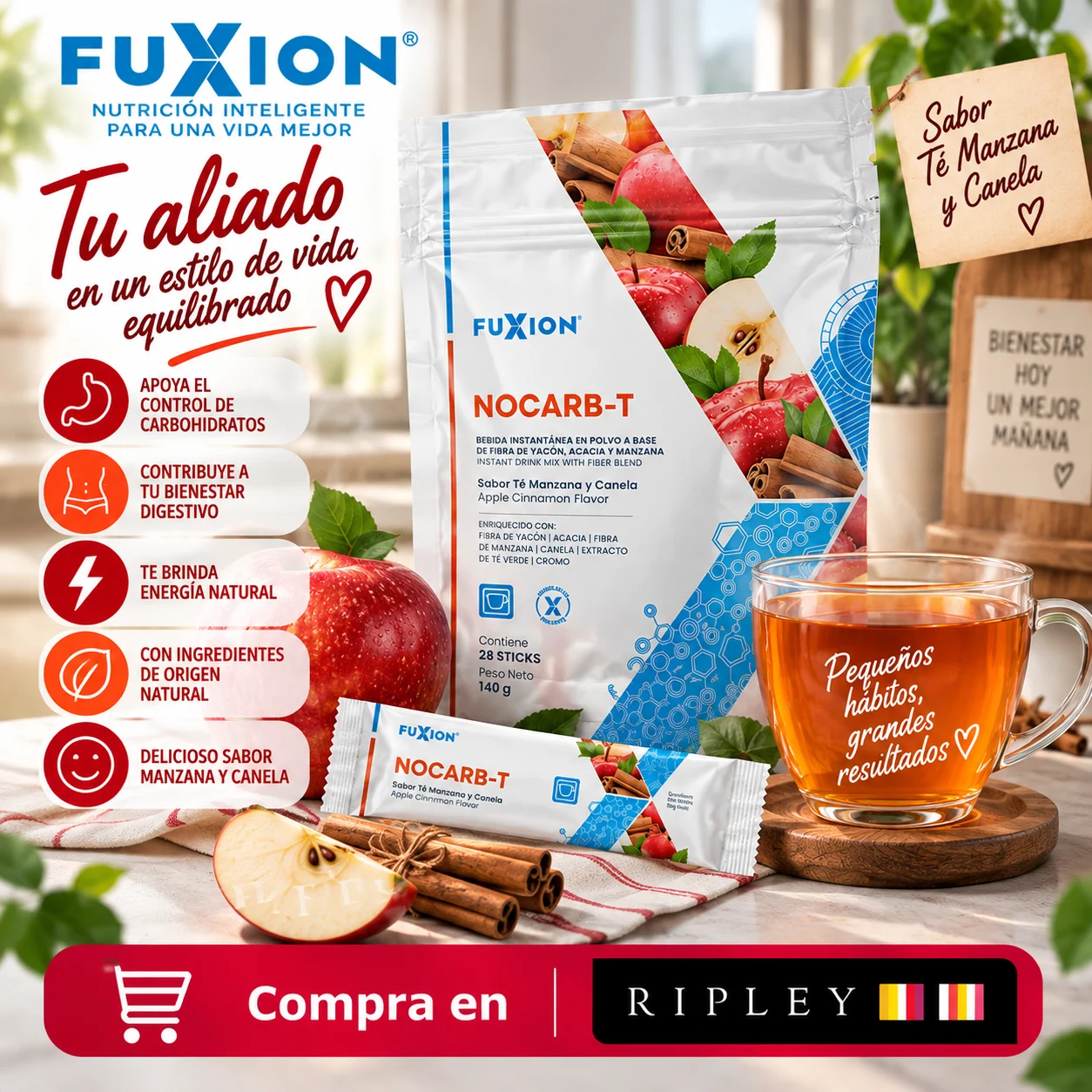 SUPLEMENTO FUXION NOCARB T REGULA CARBOHIDRATOS 28 STICKS - 1
