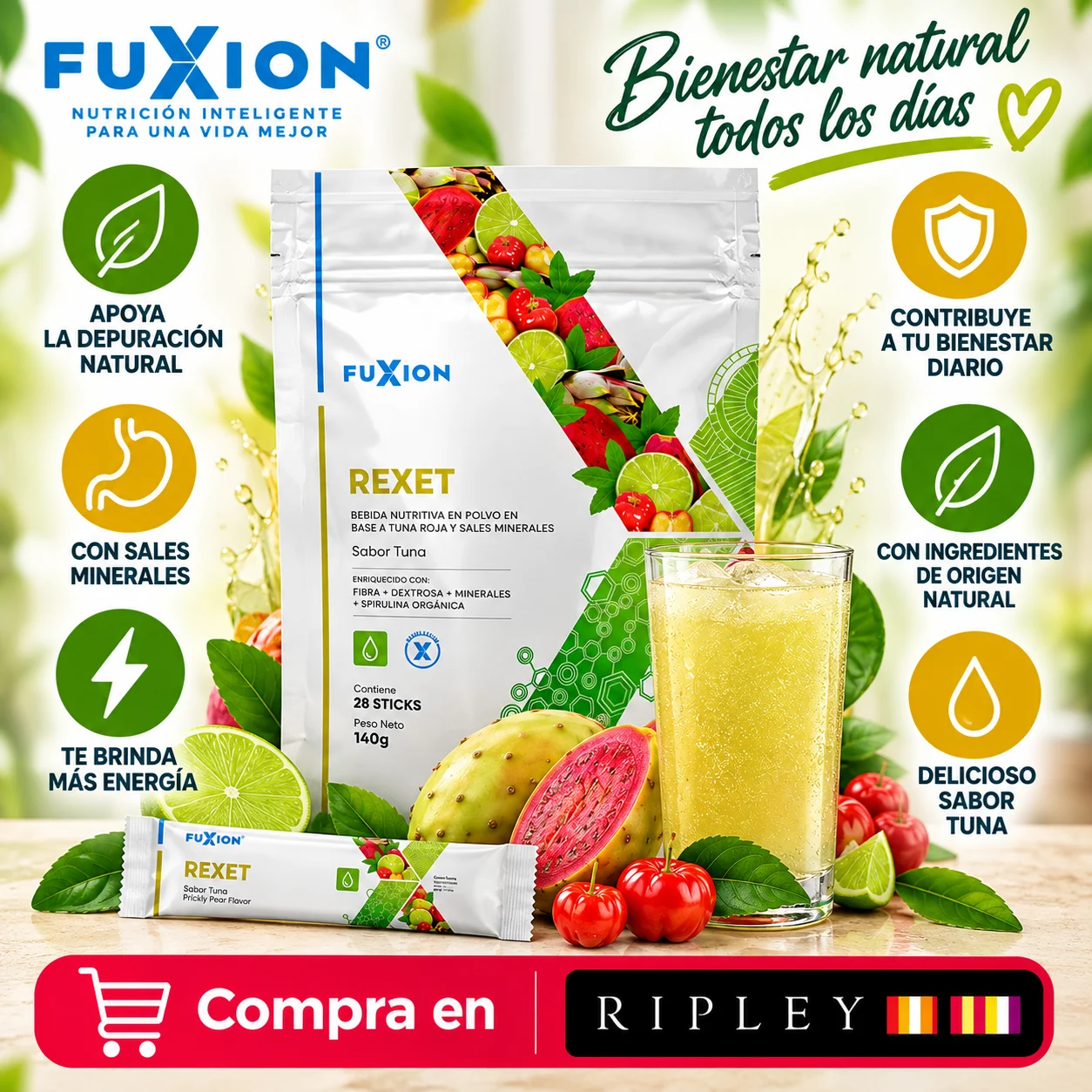 SUPLEMENTO FUXION REXET DESINTOXICANTE HEPÁTICO 28 STICKS - 1
