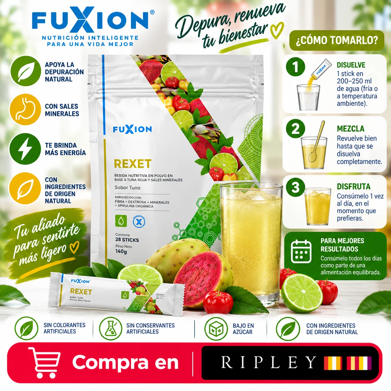SUPLEMENTO FUXION REXET DESINTOXICANTE HEPÁTICO 28 STICKS - 2