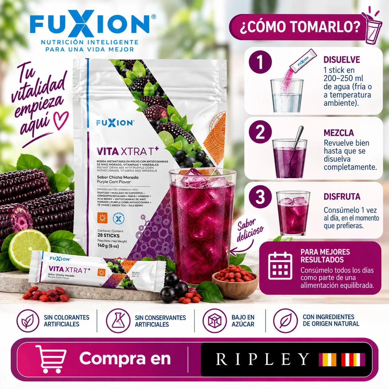 SUPLEMENTO FUXION VITA XTRA T+ ENERGÍA FÍSICA Y MENTAL 28 STICKS - 3
