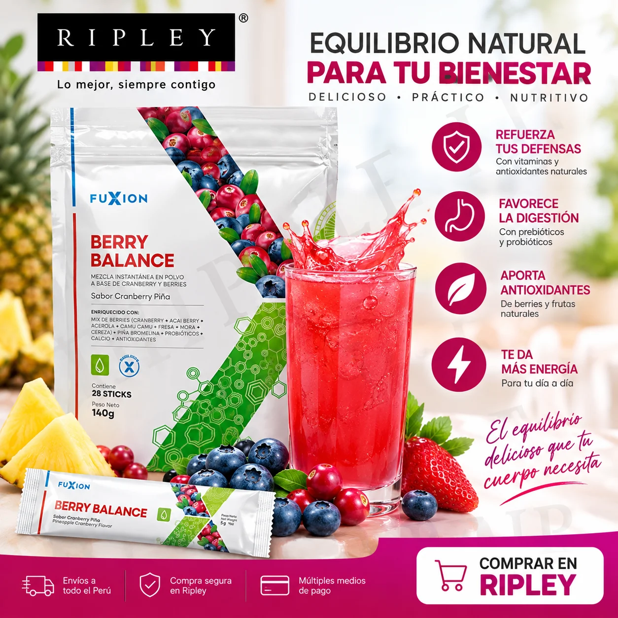 SUPLEMENTO FUXION BERRY BALANCE SISTEMA URINARIO SALUDABLE 28 STICKS - 1