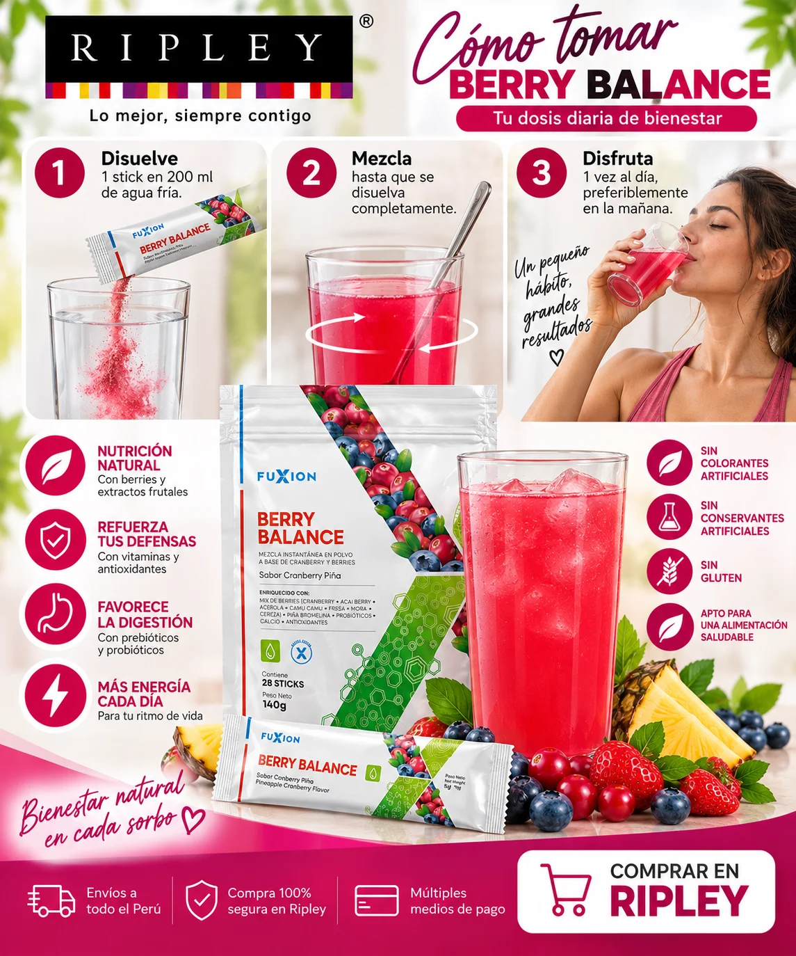 SUPLEMENTO FUXION BERRY BALANCE SISTEMA URINARIO SALUDABLE 28 STICKS - 2