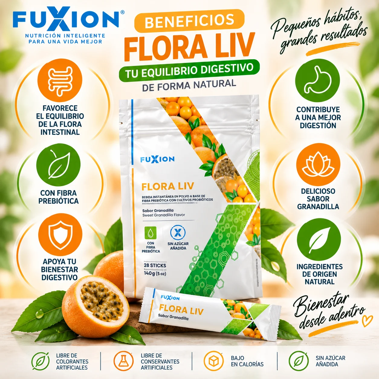 SUPLEMENTO FUXION FLORA LIV SALUD DEL SISTEMA DIGESTIVO 28 STICKS - 1
