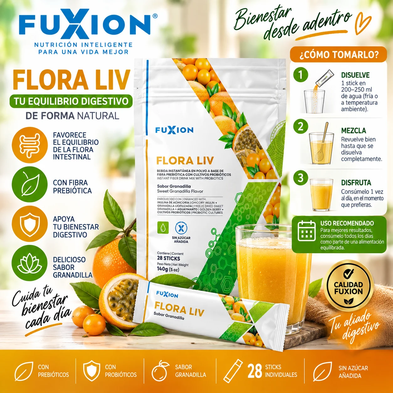 SUPLEMENTO FUXION FLORA LIV SALUD DEL SISTEMA DIGESTIVO 28 STICKS - 2