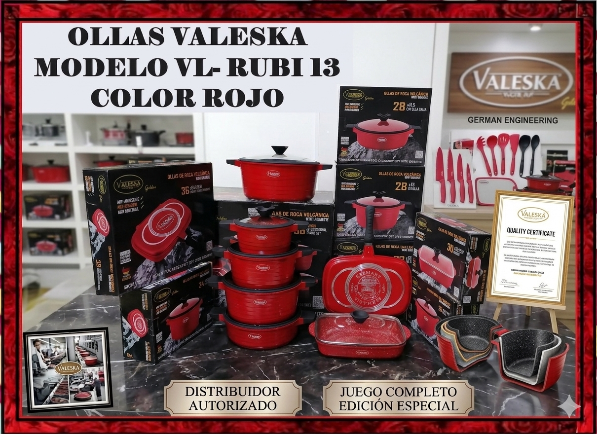 JUEGO DE OLLAS ROCA VOLCANICA  VALESKA ROJO - 13 PZ - 1