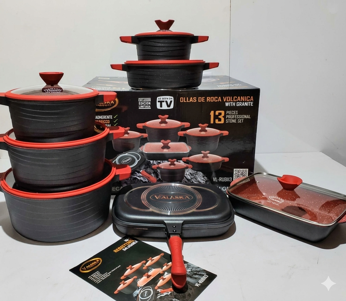 JUEGO DE OLLAS ROCA VOLCANICA VALESKA - 13 PZ COLOR NEGRO - 1