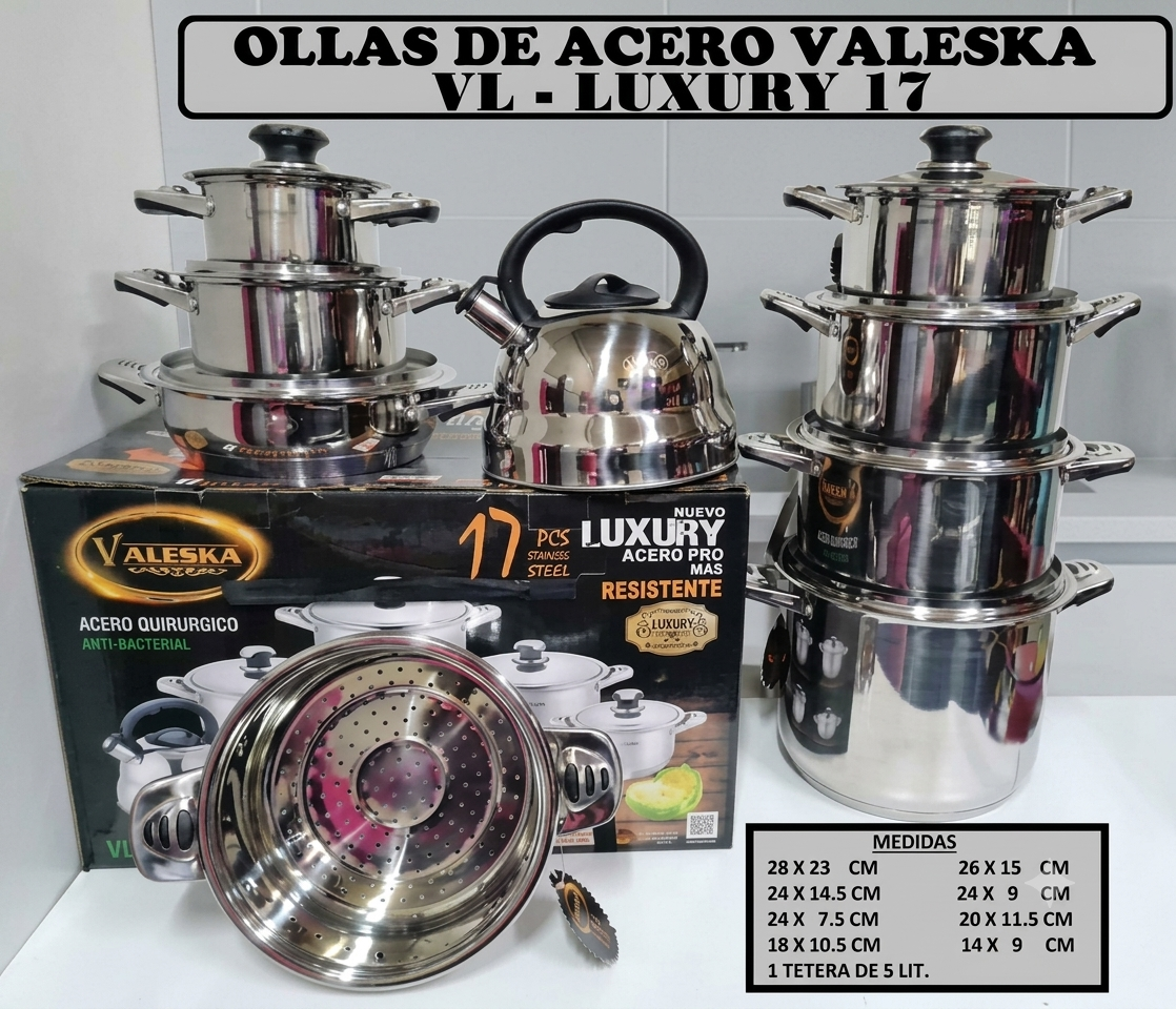 JUEGO DE OLLAS 17 PIEZAS ACERO QUIRÚRGICO VALESKA -TAPAS DE VIDRIO - 1