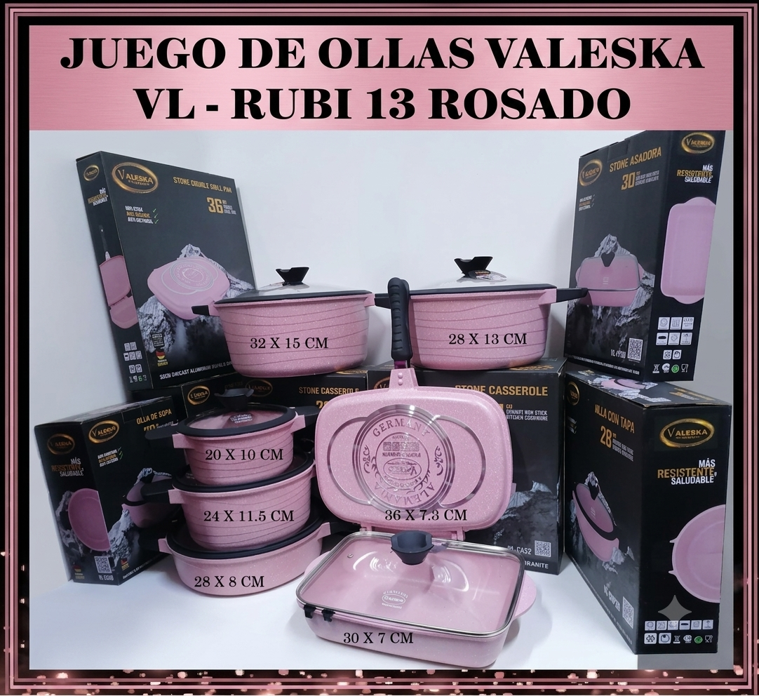JUEGO DE OLLAS ROCA VOLCANICA  VALESKA COLOR ROSADO- 13 PZ - 1