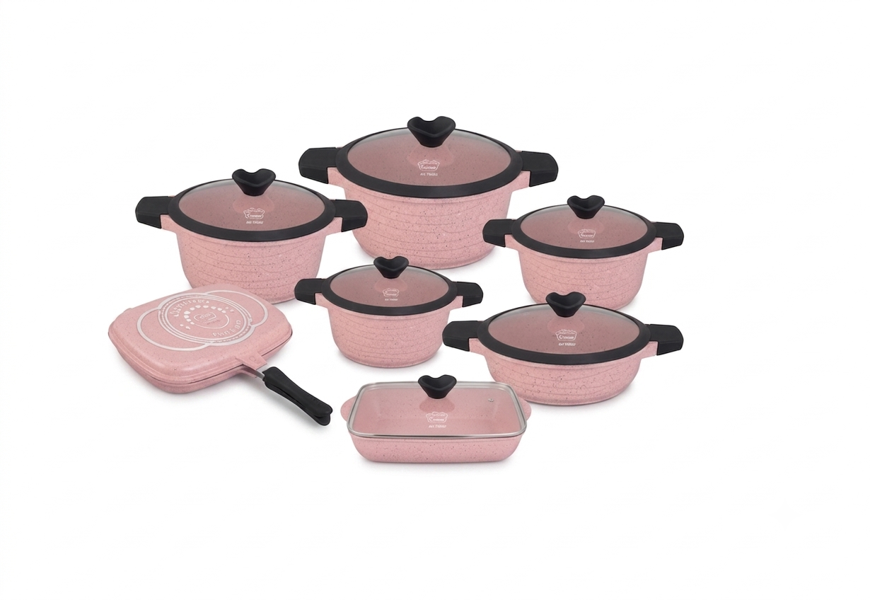 JUEGO DE OLLAS ROCA VOLCANICA  VALESKA COLOR ROSADO- 13 PZ - 2
