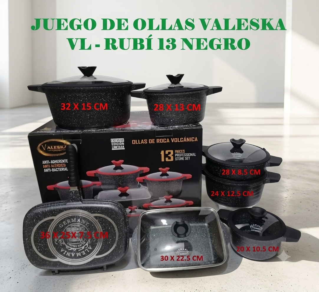 JUEGO DE OLLAS ROCA VOLCANICA VALESKA COLOR NEGRO - 13 PZ - 1