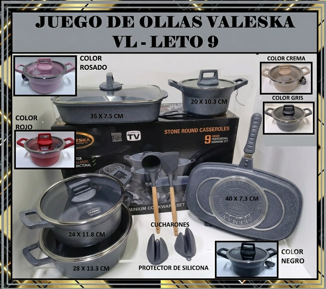 JUEGO DE OLLAS ROCA VOLCANICA COLOR GRIS VALESKA 9 PIEZAS - 1