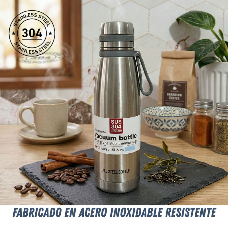 TERMO TOMATODO DE 600 ML ACERO INOXIDABLE COLOR PLATEADO - 2