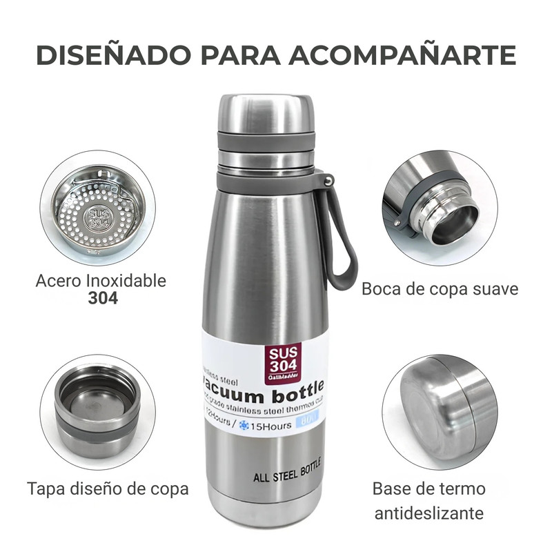 TERMO TOMATODO DE 600 ML ACERO INOXIDABLE COLOR PLATEADO - 3