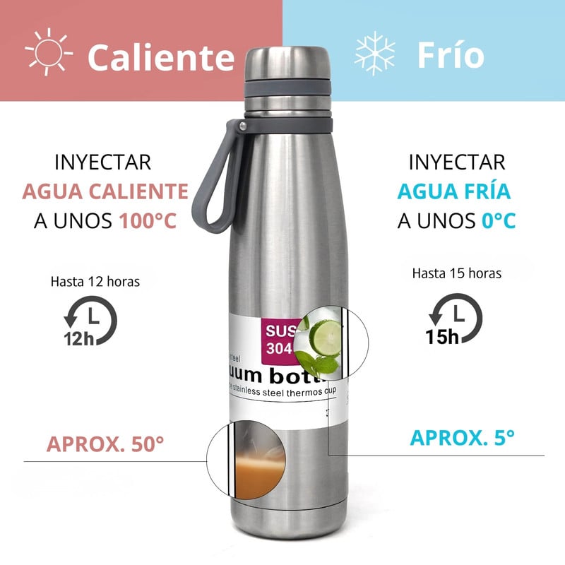 TERMO TOMATODO DE 600 ML ACERO INOXIDABLE COLOR PLATEADO - 5