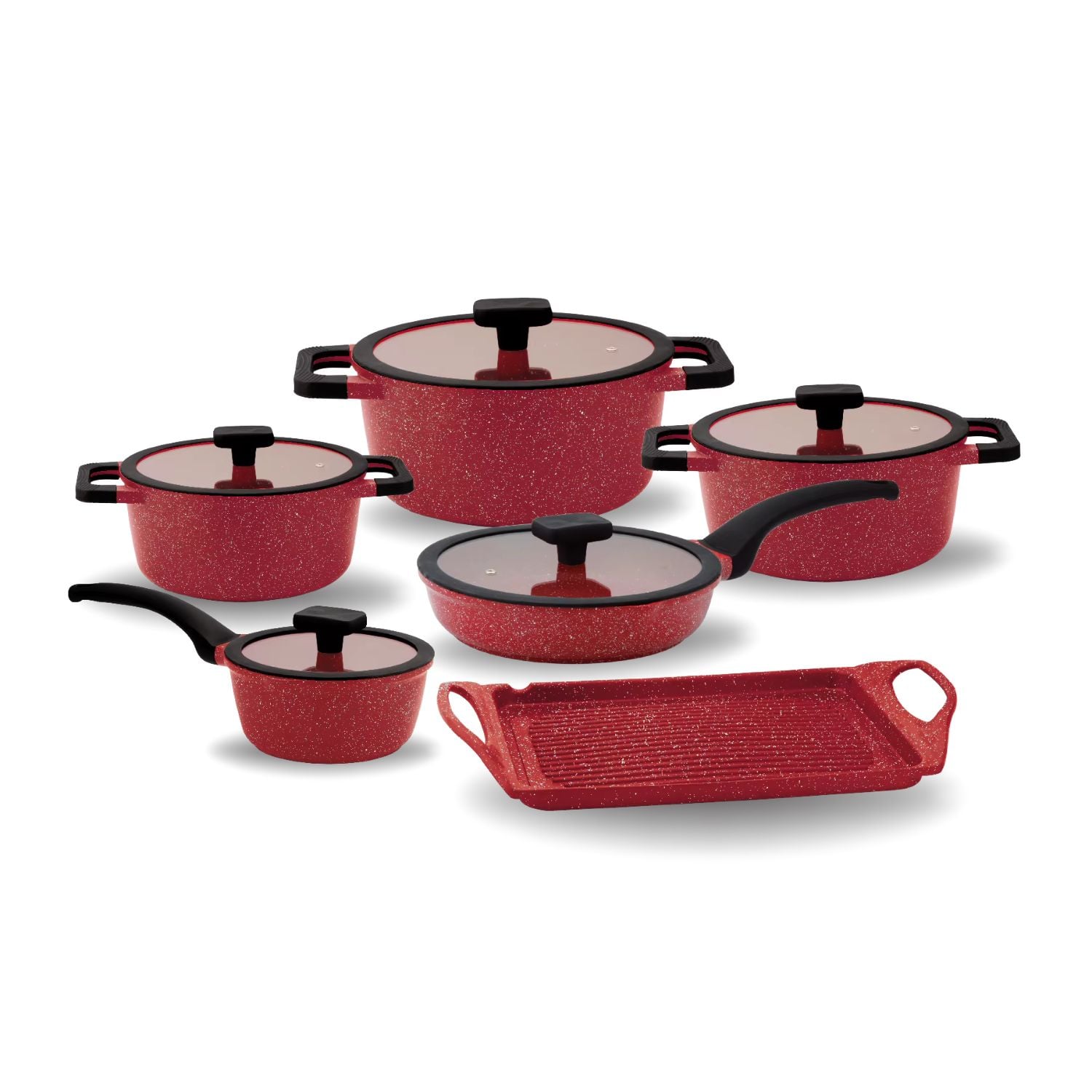 JUEGO DE OLLAS SUPREMA SU-ZKM-11 ROJO ROCA VOLCANICA 11 PCS - 1