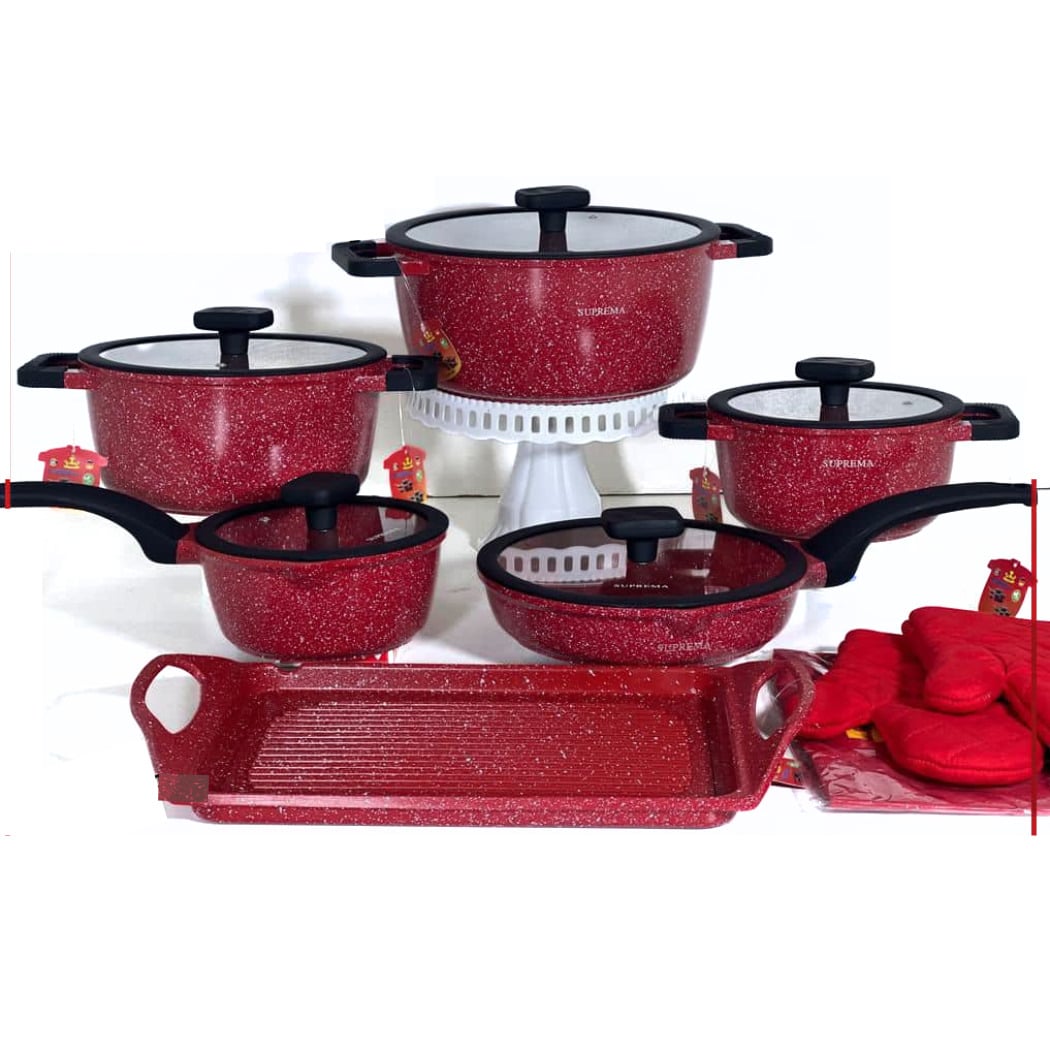 JUEGO DE OLLAS SUPREMA SU-ZKM-11 ROJO ROCA VOLCANICA 11 PCS - 2