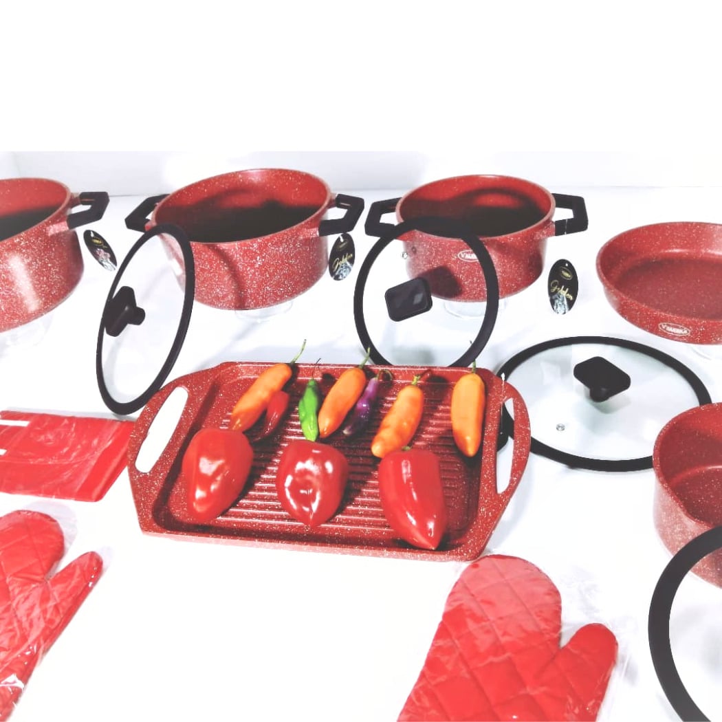JUEGO DE OLLAS SUPREMA SU-ZKM-11 ROJO ROCA VOLCANICA 11 PCS - 5
