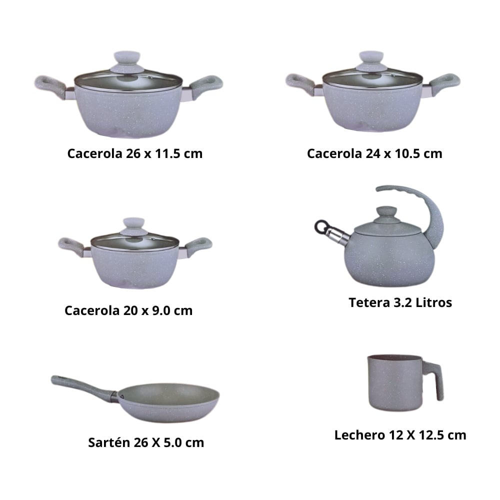 JUEGO DE OLLA DE ROCA VOLCÁNICA ANTIADHERENTE Y LIVIANA POR 10 PIEZAS GRIS - 2