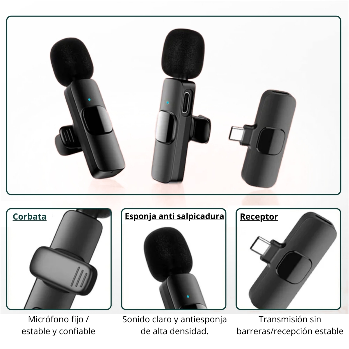 MICRÓFONO INALÁMBRICO LAVALIER K9 SOLAPERO 2 EN1 ENTRADA TIPO C - 3