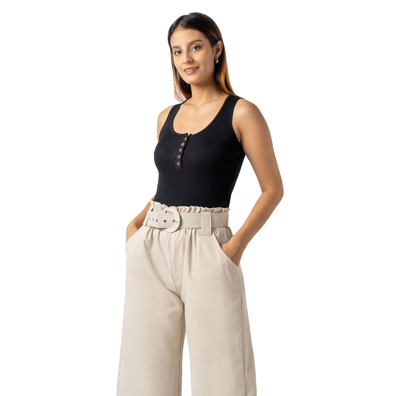 POLO DE HILO SIN MANGAS MUJER COLOR NEGRO - 1