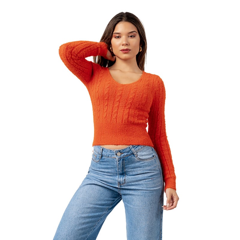 SWEATER ANGORA CON HILOS DE BRILLO COLOR NARANJA - 1