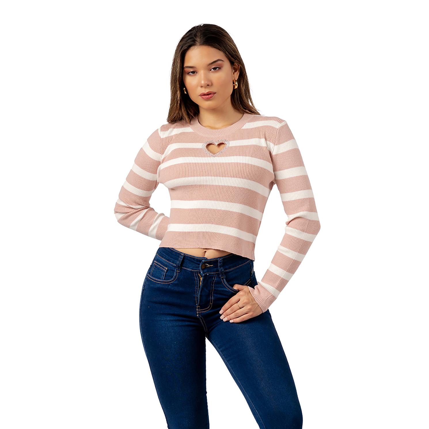 CHOMPA CASUAL CORAZÓN DE CASHEMIRA COLOR PALO ROSA - 1