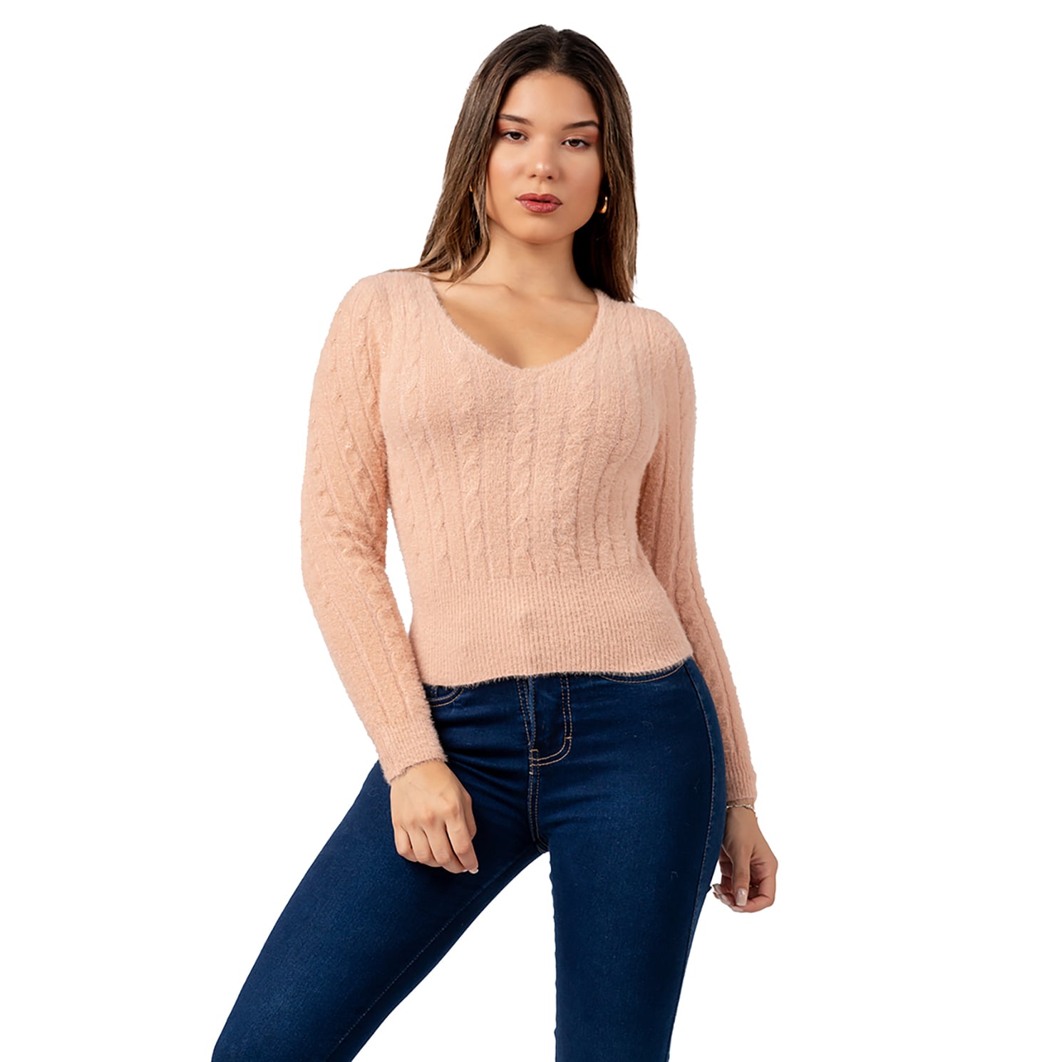 SWEATER ANGORA CON HILOS DE BRILLO COLOR PALO ROSA - 1