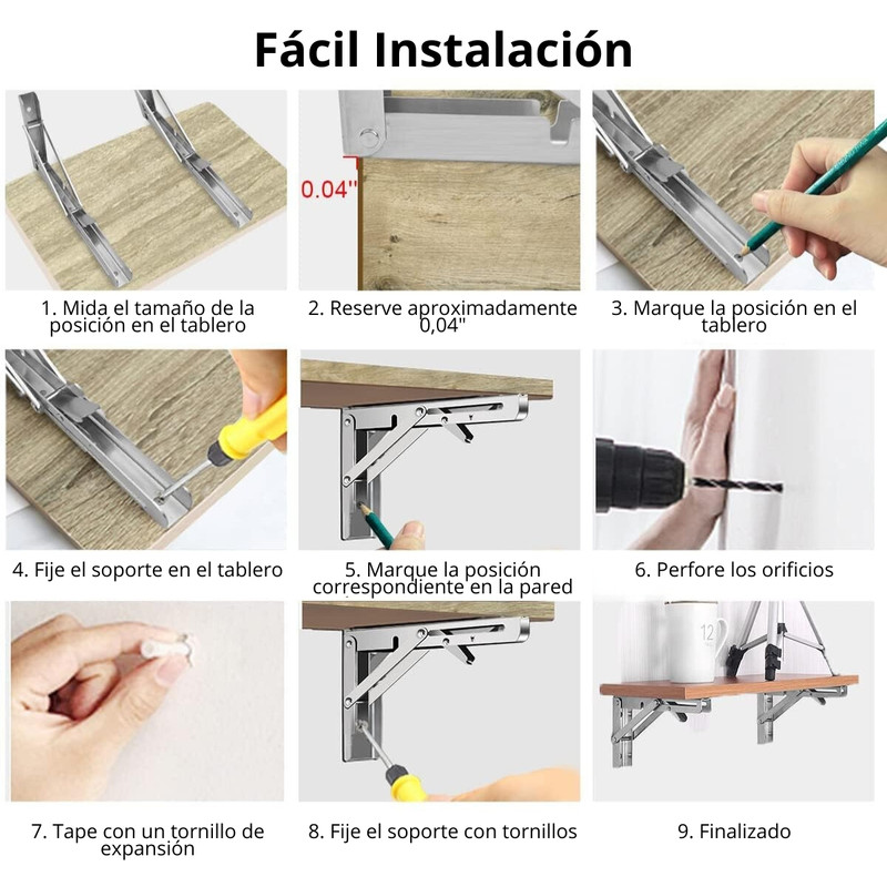 PACK 2 REPISA PENTHA SOPORTE ÁNGULO PLEGABLE PUSH 30CM METAL - 5