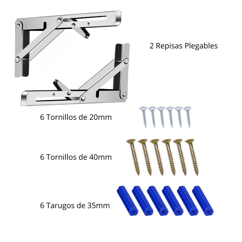 PACK 2 REPISA PENTHA SOPORTE ÁNGULO PLEGABLE PUSH 30CM METAL - 6
