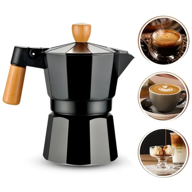 CAFETERA MOKA ITALIANA 3 TAZAS - 150ML NEGRO ELEGANTE - 1