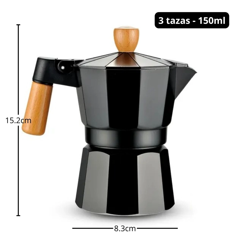 CAFETERA MOKA ITALIANA 3 TAZAS - 150ML NEGRO ELEGANTE - 5