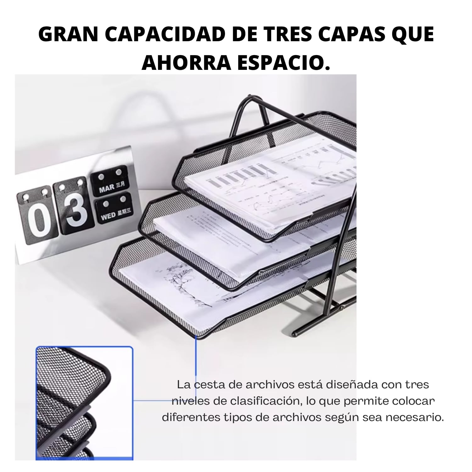 BANDEJA METÁLICA 3 PISOS PARA DOCUMENTOS Y PAPELES - 2