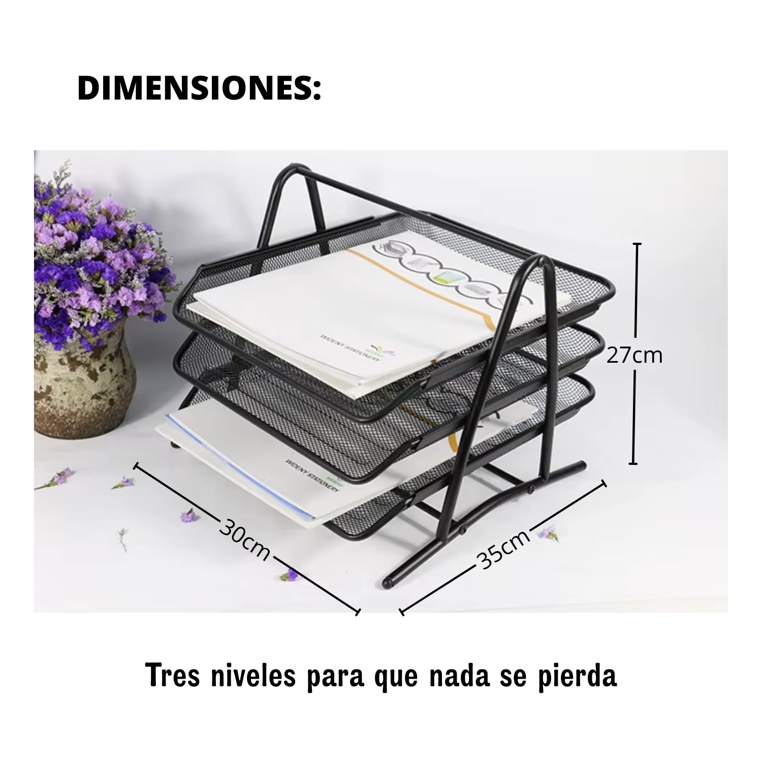 BANDEJA METÁLICA 3 PISOS PARA DOCUMENTOS Y PAPELES - 4