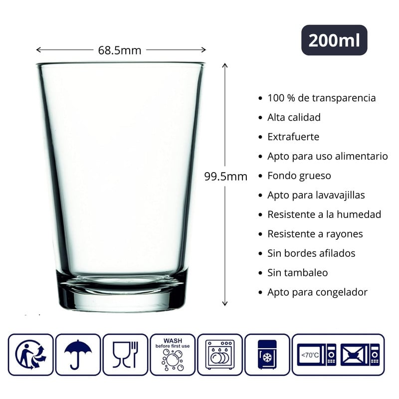 VASOS DE VIDRIO CRISTAR HERRADURA LISO 200ML RESISTENTE PACK X6 - 3