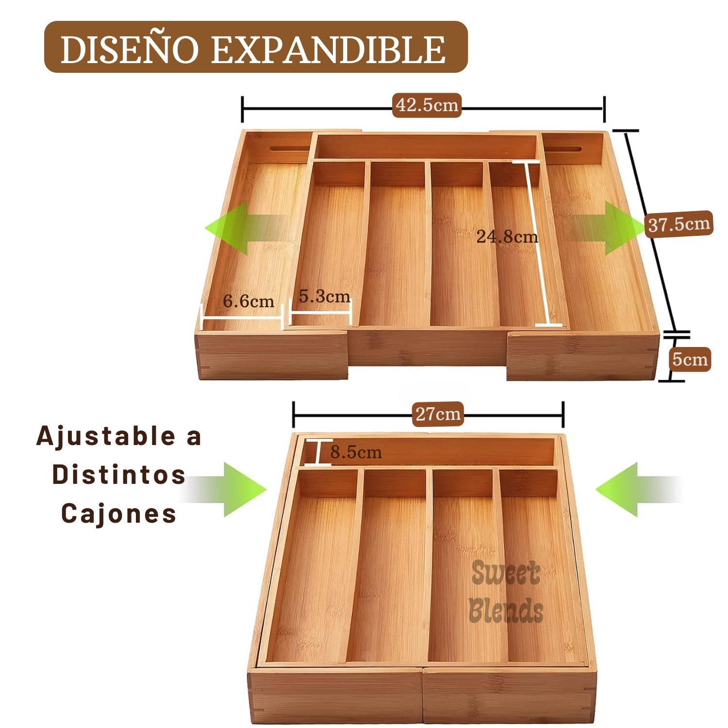 ORGANIZADOR DE CUBIERTOS EXPANDIBLE BAMBÚ SÚPER PRÁCTICO - 3