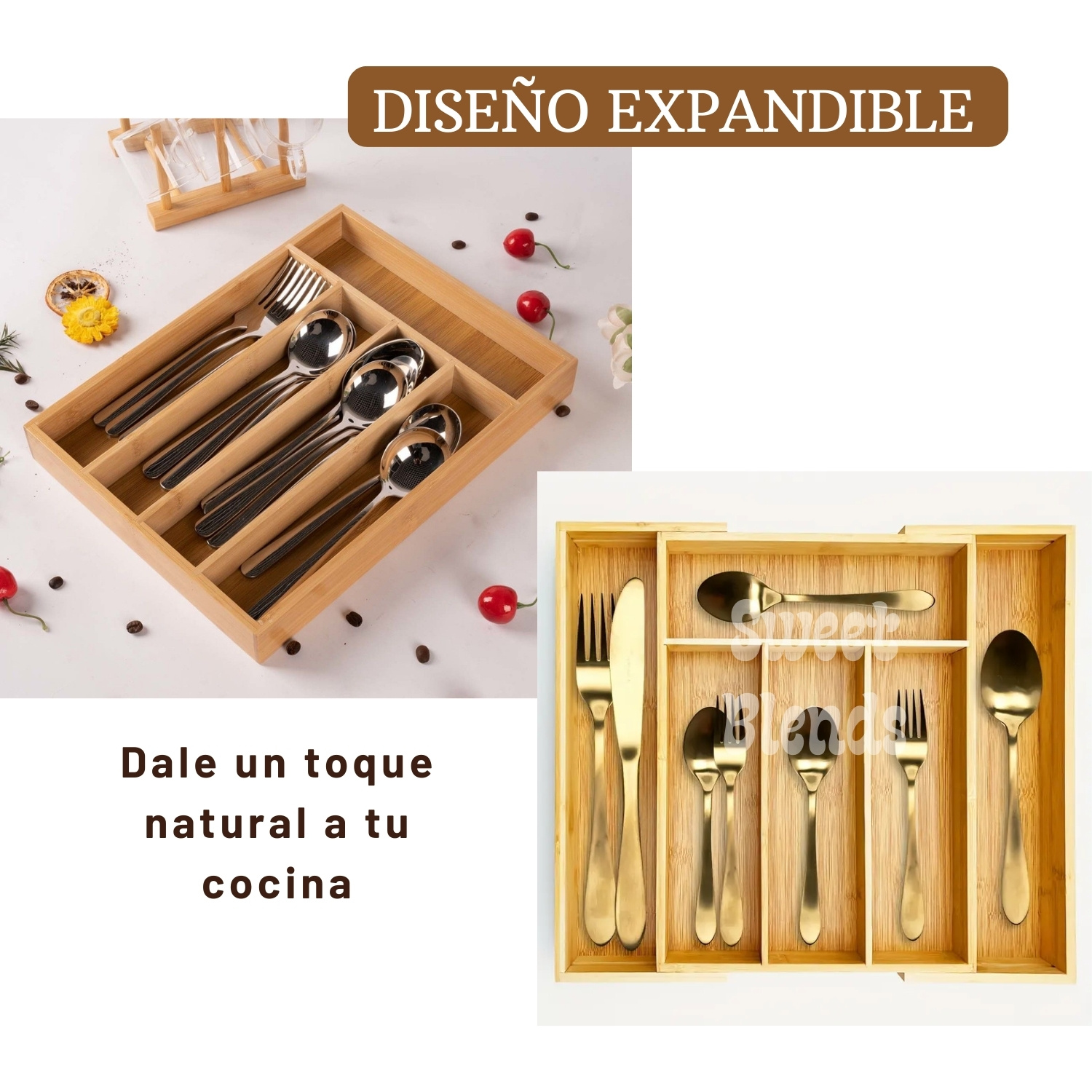 ORGANIZADOR DE CUBIERTOS EXPANDIBLE BAMBÚ SÚPER PRÁCTICO - 4