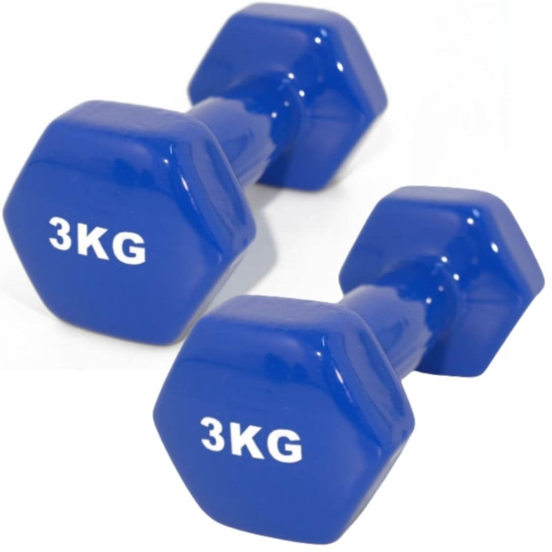 PESA MANCUERNAS DE VINILO DE 3 KG PESAS AZULES PLASTIFICADAS PAR - 1