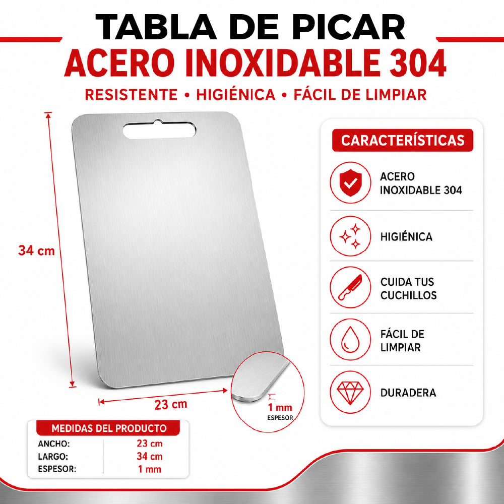 TABLA DE PICAR INOXIDABLE 34×23 CM – CALIDAD PROFESIONAL - 2